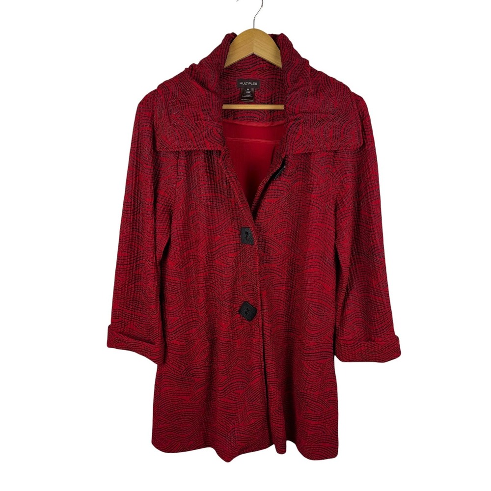 Multiples Textured Button Front Jacket Medium Red Boho Artsy‎ Retro Layering